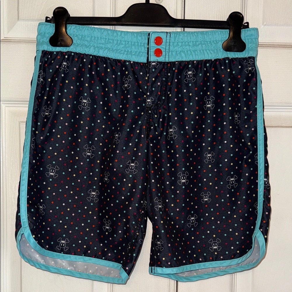 Paul Frank Skulls Board Shorts With Aqua Waistband And Trim